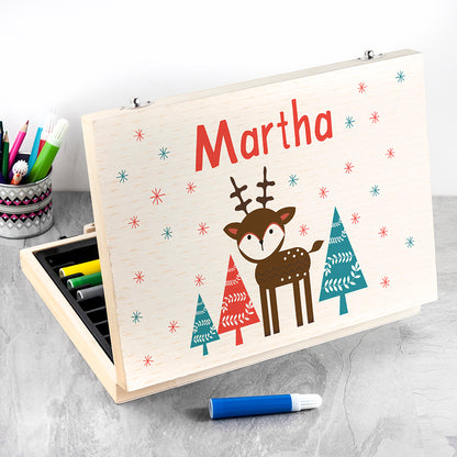 Personalised Kid’s Christmas Reindeer Wooden Colouring Set