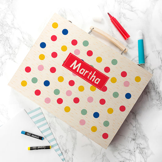 Personalised Kid’s Polka Dot Wooden Colouring Set