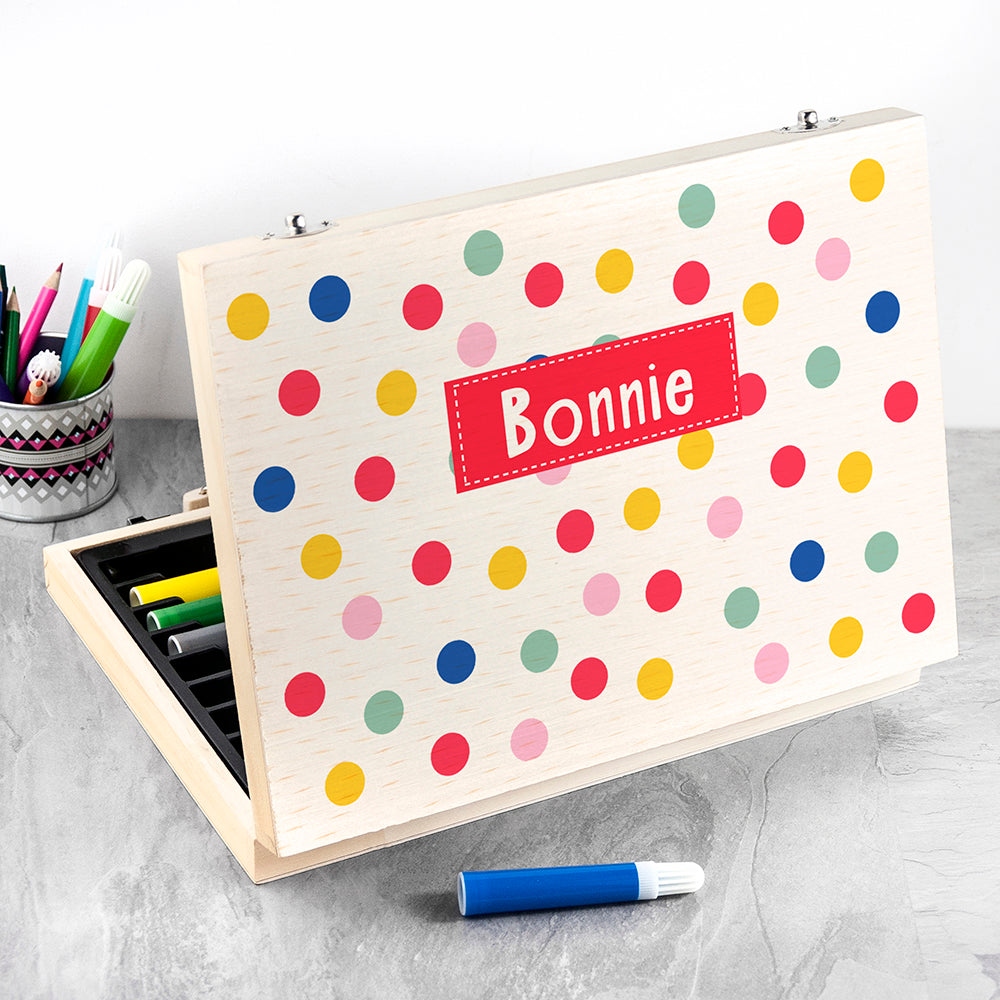 Personalised Kid’s Polka Dot Wooden Colouring Set