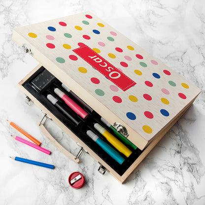 Personalised Kid’s Polka Dot Wooden Colouring Set