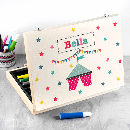 Personalised Kid’s Circus Tent Wooden Colouring Set