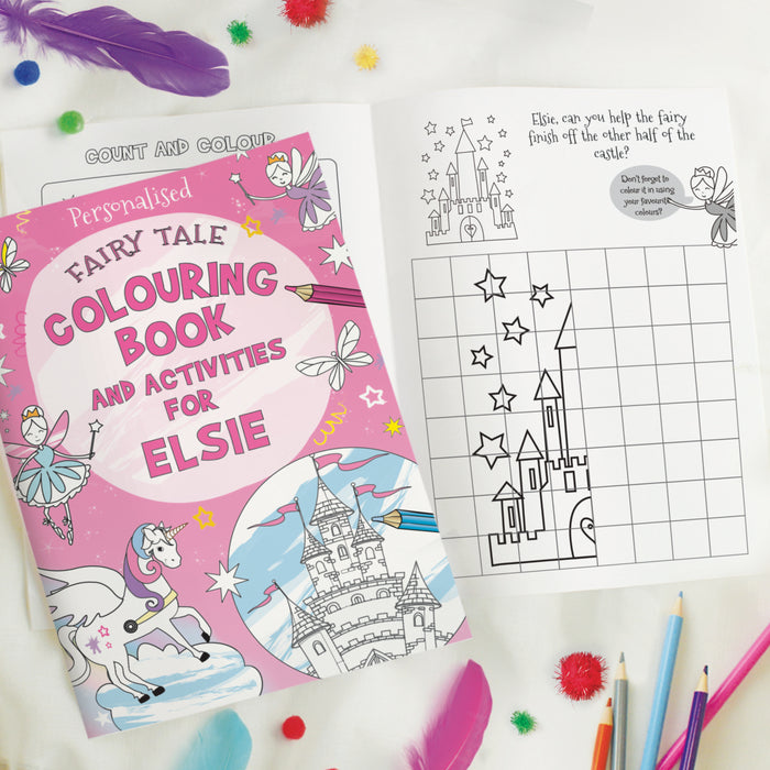 Personalised Princess & Unicorn Colouring Book with Pencil Crayons