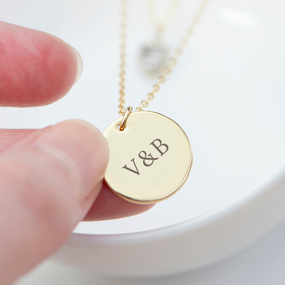 Personalised Layered Crystal Heart and Disc Necklace