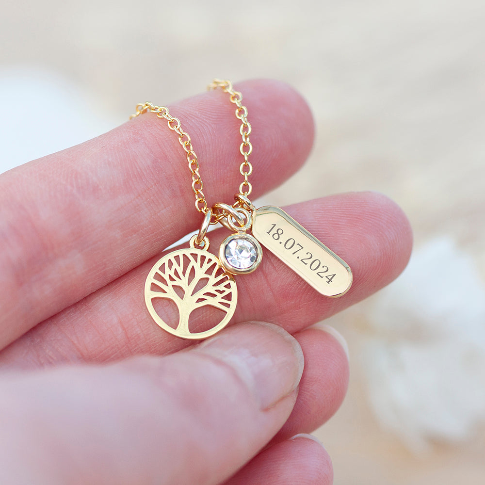 Personalised Tree of Life Charms Crystal Necklace