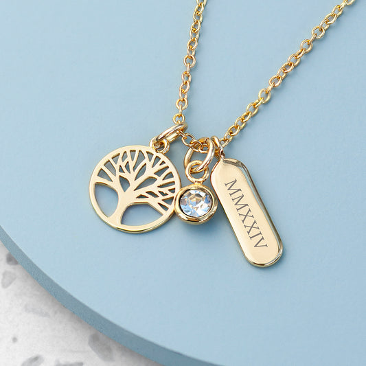 Personalised Tree of Life Charms Crystal Necklace