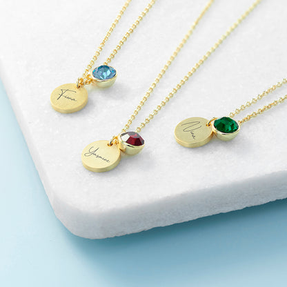 Personalised Gold Birthstone Crystal and Disc Necklace