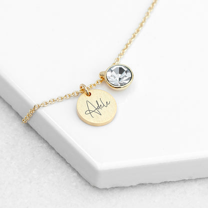 Personalised Gold Birthstone Crystal and Disc Necklace