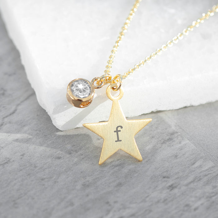 Personalised Gold Star with Birthstone Crystal Necklace