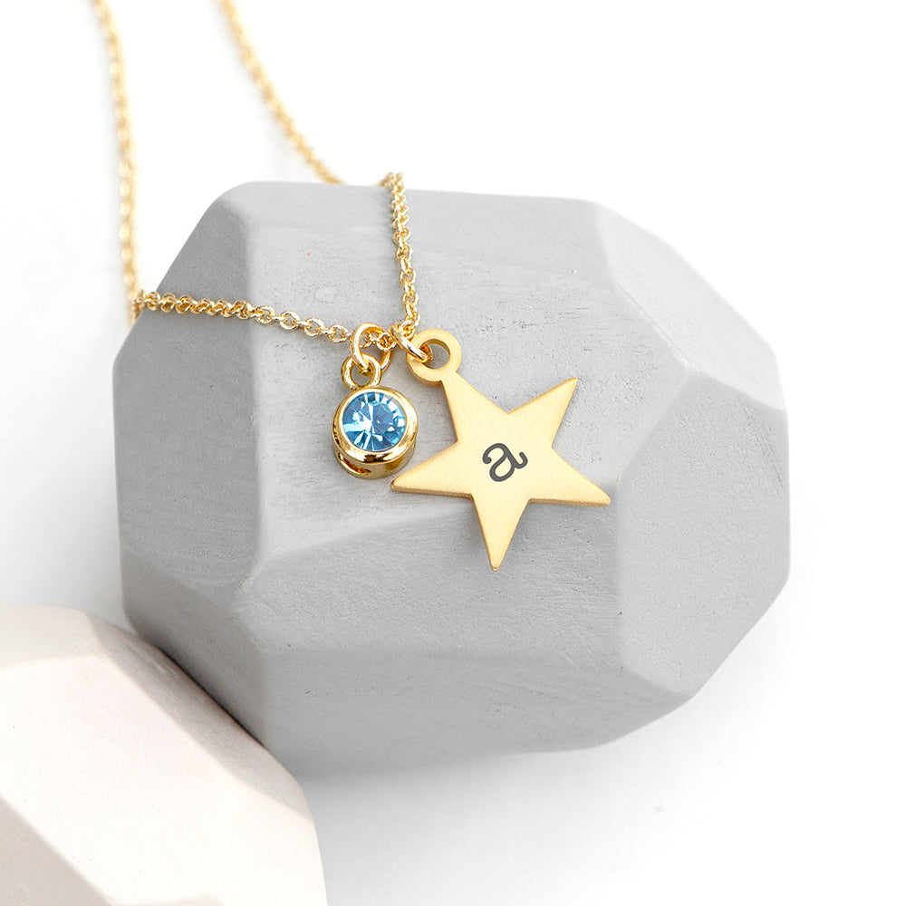 Personalised Gold Star with Birthstone Crystal Necklace