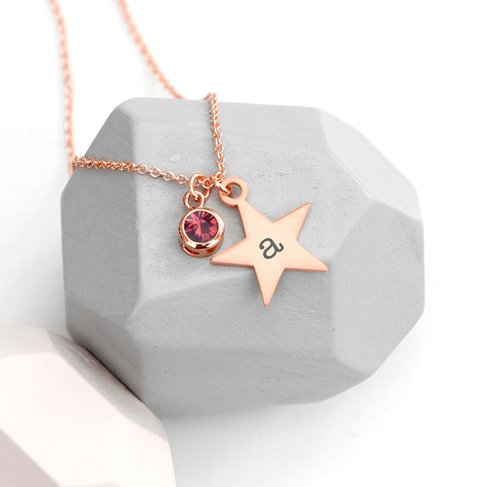 Personalised Rose Gold Star with Birthstone Crystal Necklace