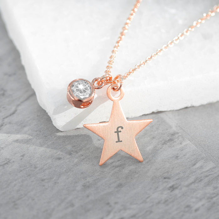 Personalised Rose Gold Star with Birthstone Crystal Necklace