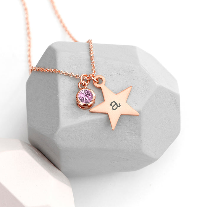 Personalised Rose Gold Star with Birthstone Crystal Necklace