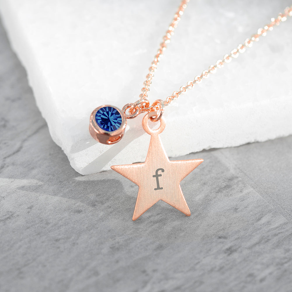 Personalised Rose Gold Star with Birthstone Crystal Necklace