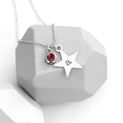 Personalised Silver Star with Birthstone Crystal Necklace