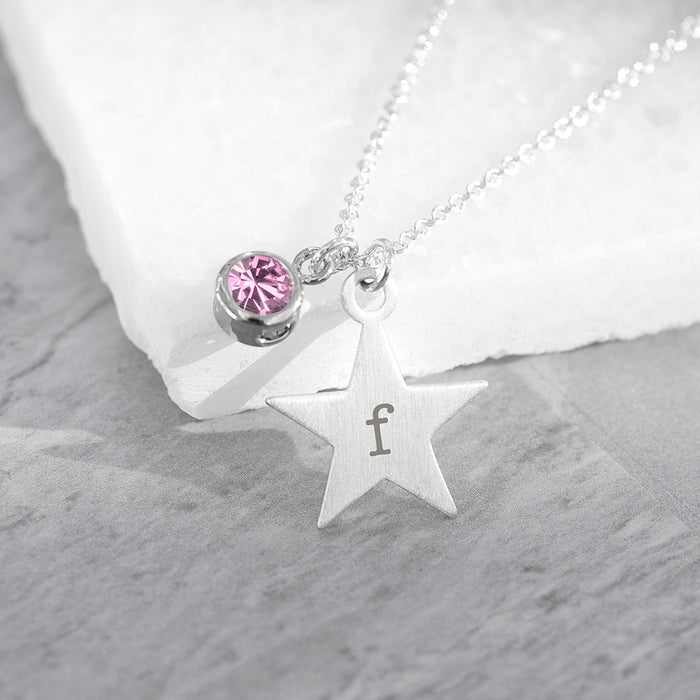 Personalised Silver Star with Birthstone Crystal Necklace