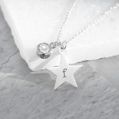 Personalised Silver Star with Birthstone Crystal Necklace