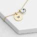 Personalised Monogram Gold Birthstone Crystal and Disc Necklace