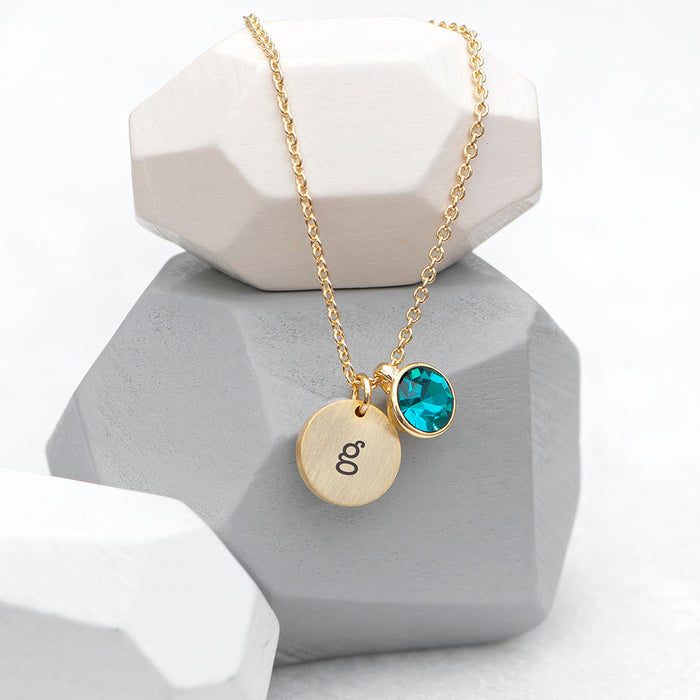 Personalised Monogram Gold Birthstone Crystal and Disc Necklace