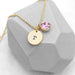 Personalised Monogram Gold Birthstone Crystal and Disc Necklace