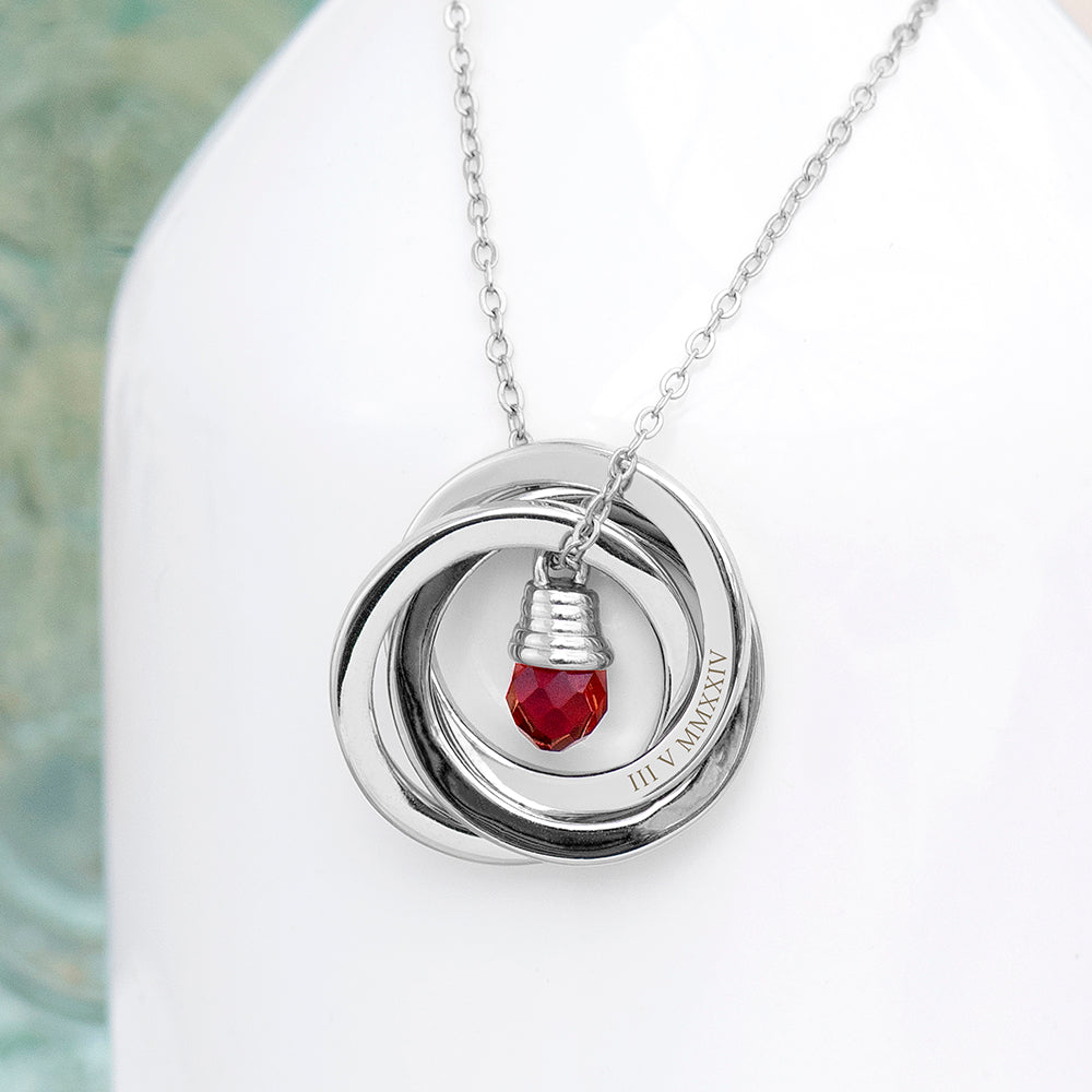 Personalised Russian Ring Garnet Crystal Necklace