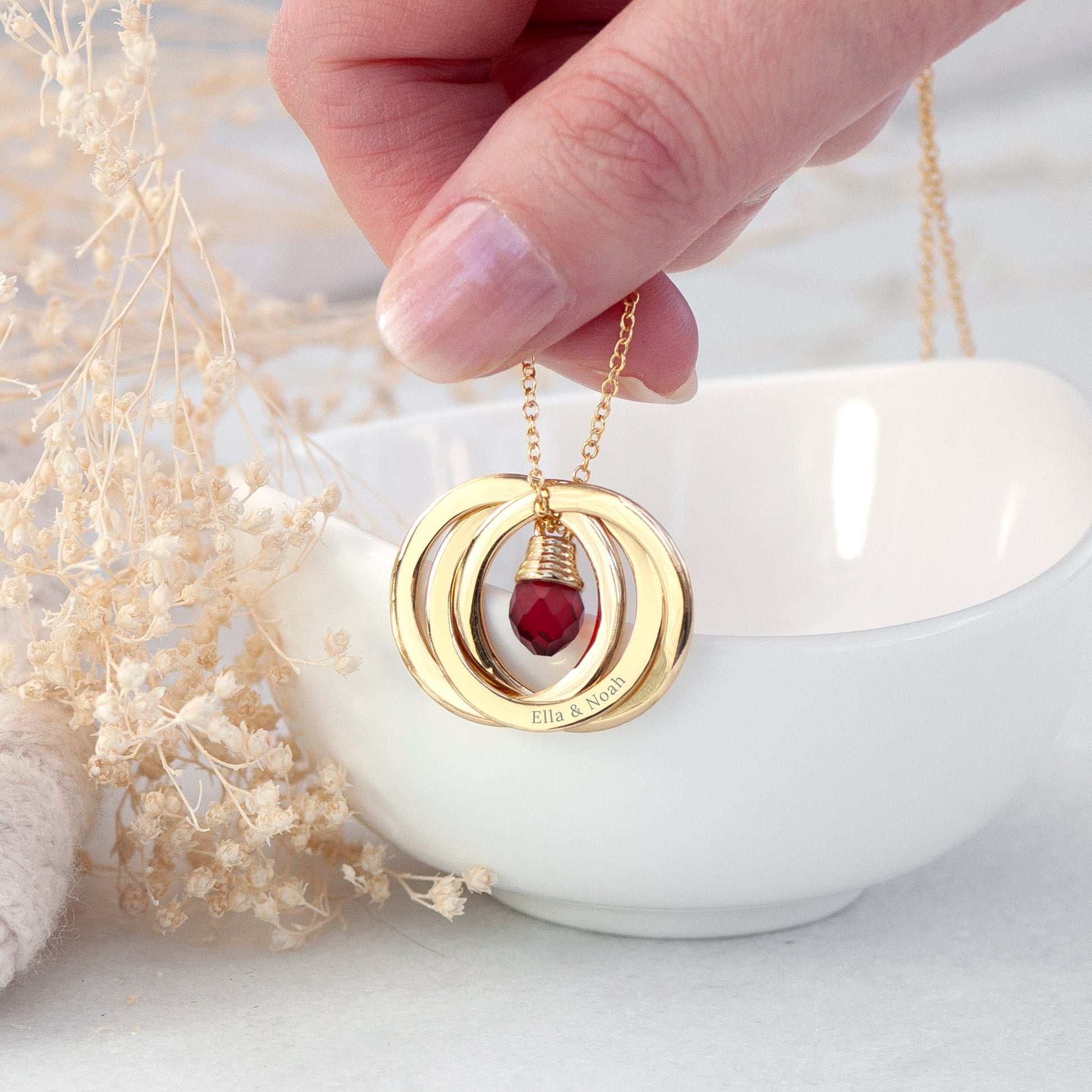 Personalised Russian Ring Garnet Crystal Necklace