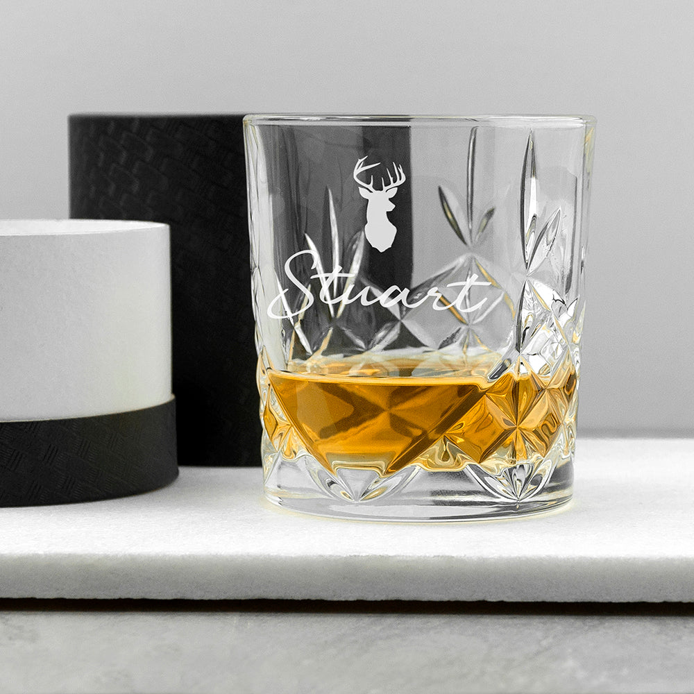 Personalised Stag Whisky Tumbler Glass