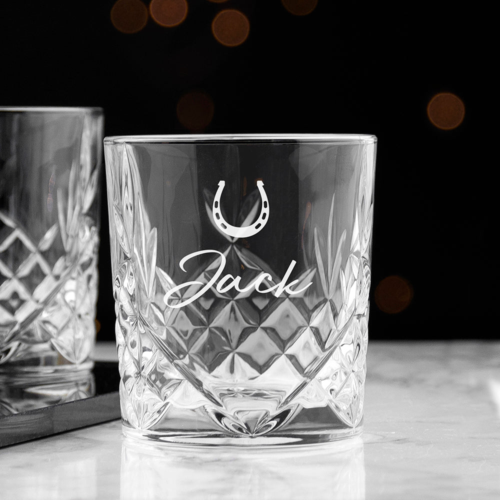 Personalised Lucky Horseshoe Whisky Tumbler Glass