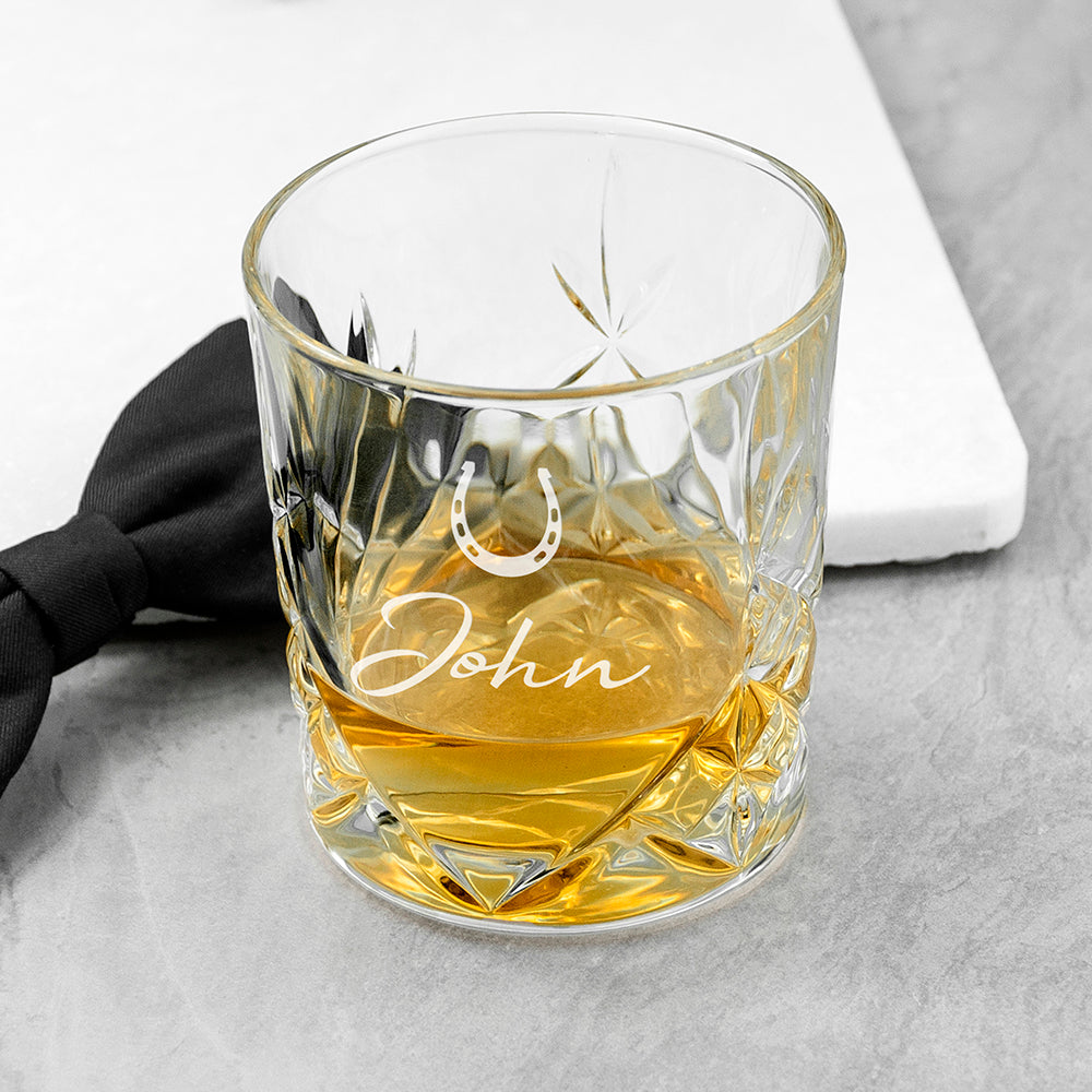 Personalised Lucky Horseshoe Whisky Tumbler Glass