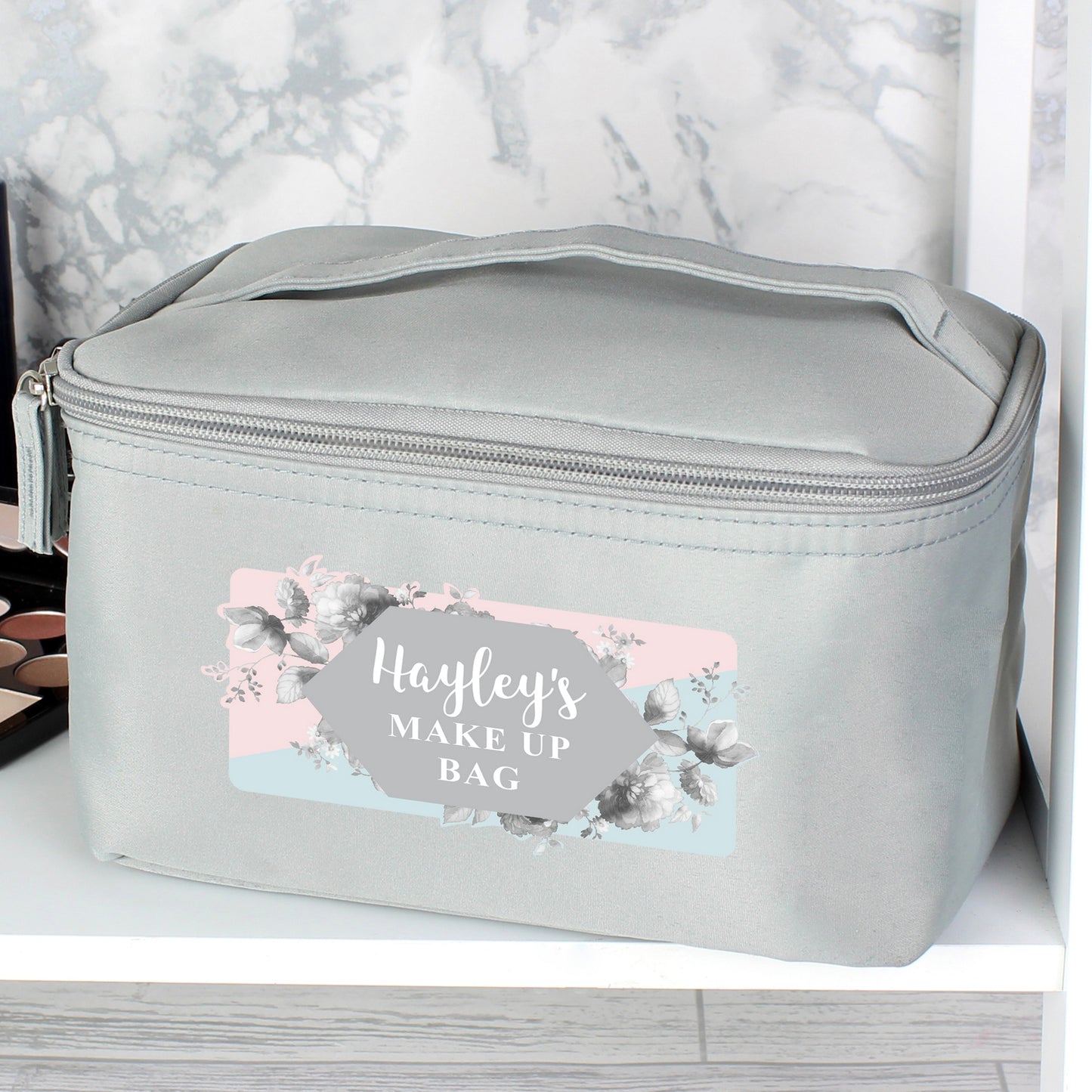 Personalised Floral Grey Toiletry Bag