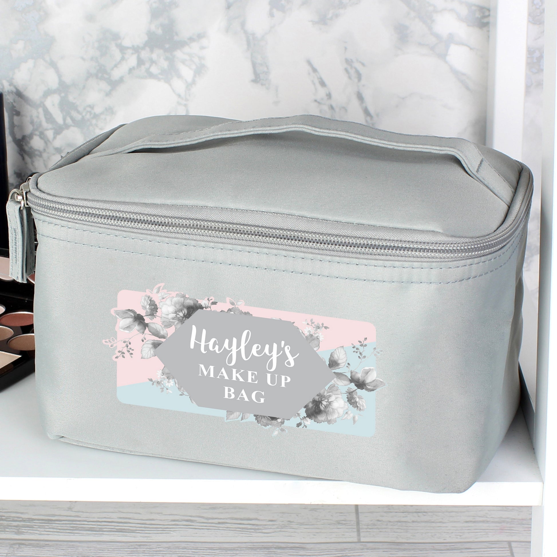 Personalised Floral Grey Toiletry Bag