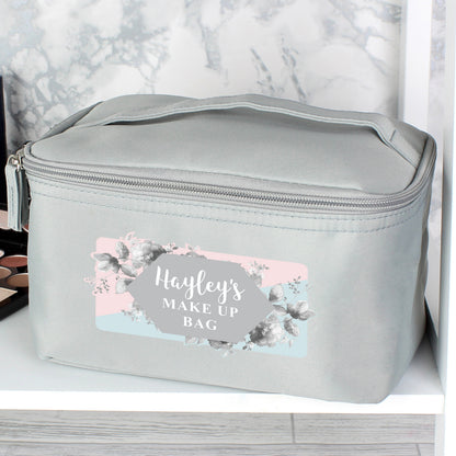 Personalised Floral Grey Toiletry Bag