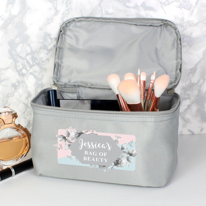 Personalised Floral Grey Toiletry Bag