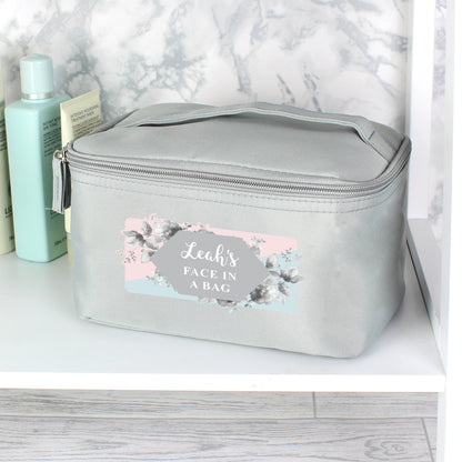 Personalised Floral Grey Toiletry Bag