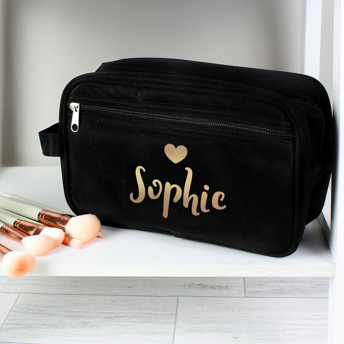 Personalised Gold Name Black Toiletry Bag