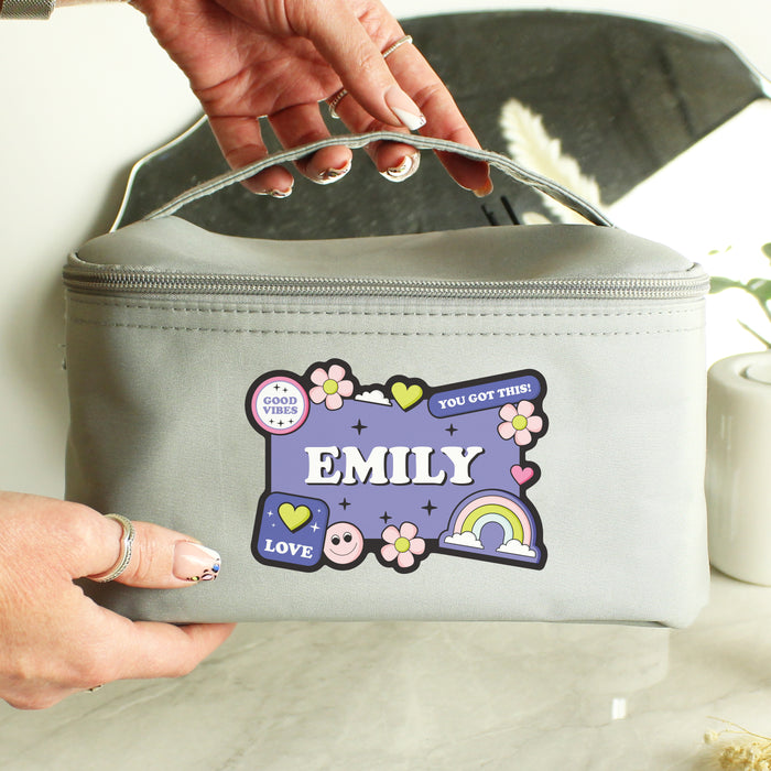 Personalised Good Vibes Grey Toiletry Bag