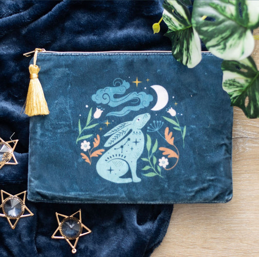 Midnight Hare Velvet Makeup Bag