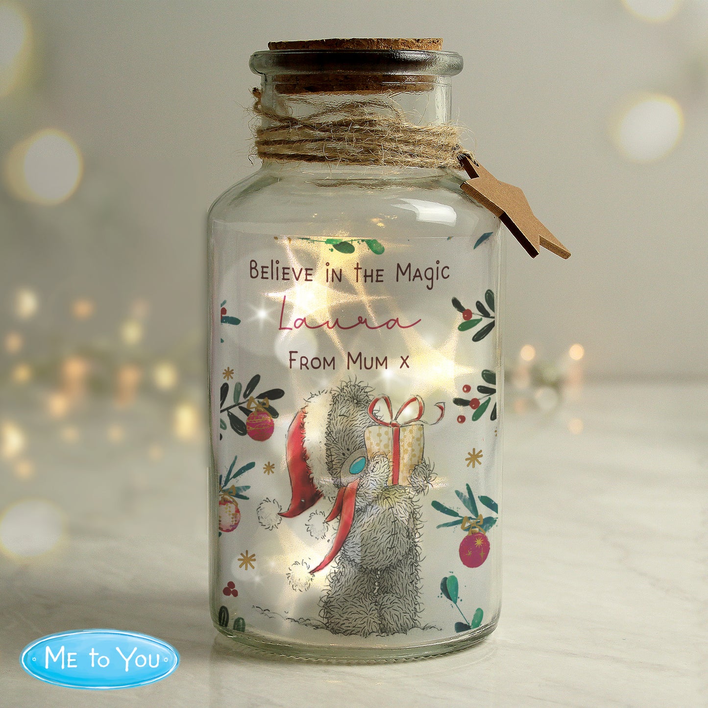 Personalised Me to You Cosy Winter Christmas Led Light Jar