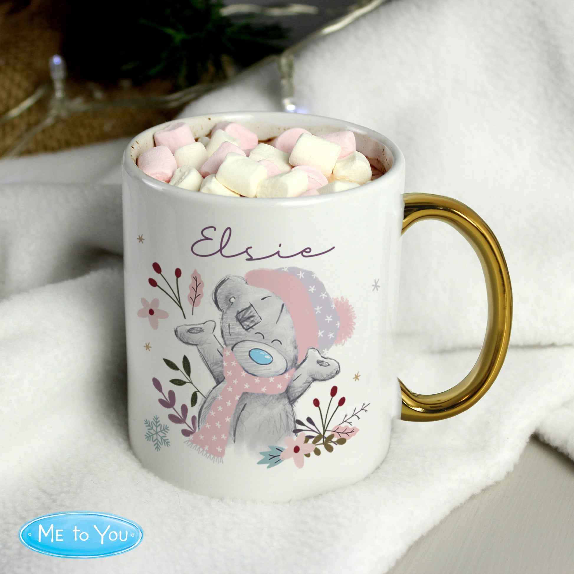 Personalised Me to You Cosy Winter Christmas Gold Handled Mug