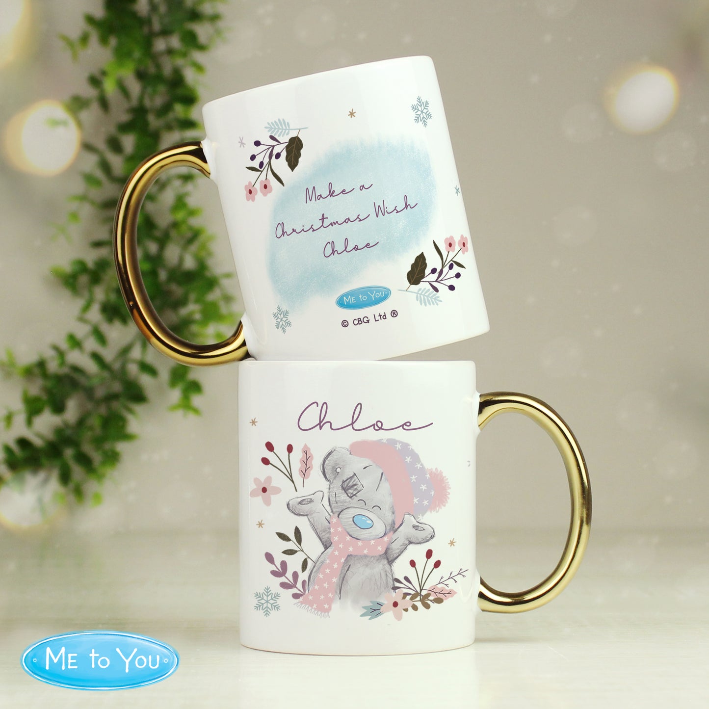 Personalised Me to You Cosy Winter Christmas Gold Handled Mug