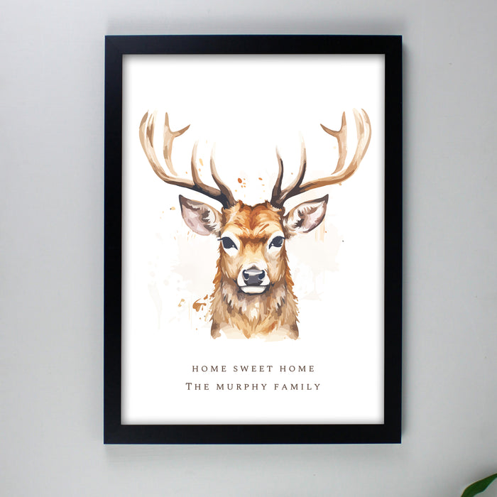 Personalised Watercolour Stag A4 Framed Print Wall Art