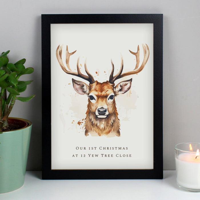 Personalised Watercolour Stag A4 Framed Print Wall Art