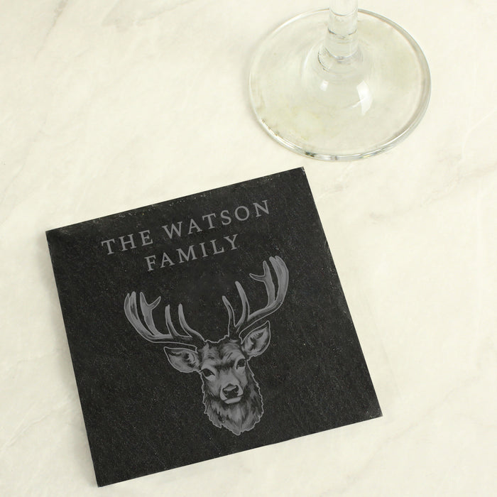 Personalised Stag Design Slate Coaster