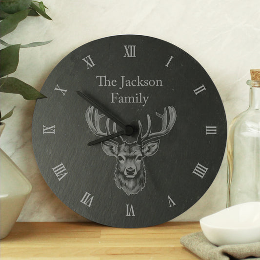 Personalised Stag Design Slate Clock