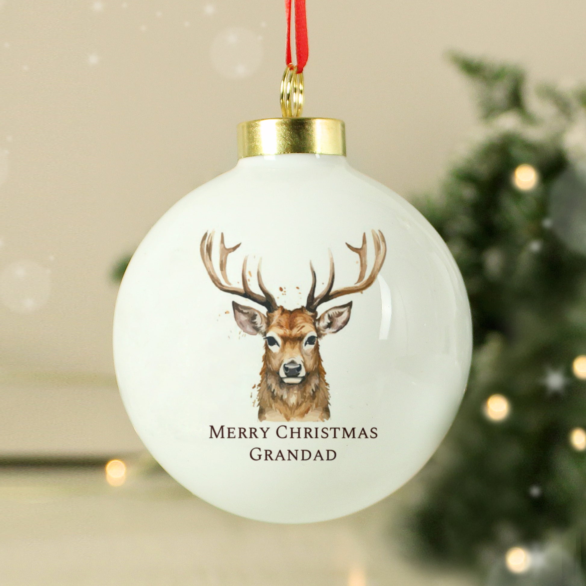 Personalised Watercolour Stag Design Bauble