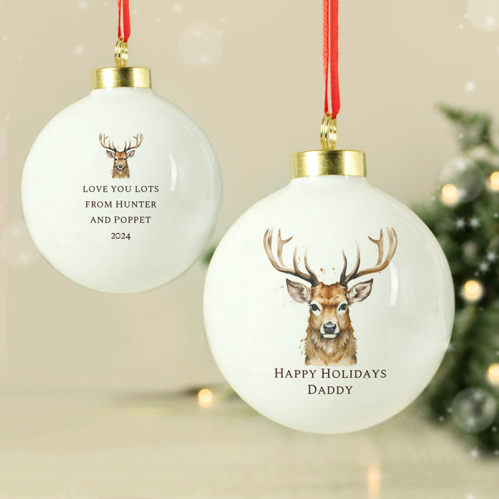 Personalised Watercolour Stag Design Bauble