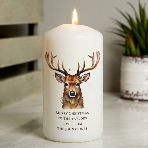 Personalised Watercolour Stag Design Pillar Candle