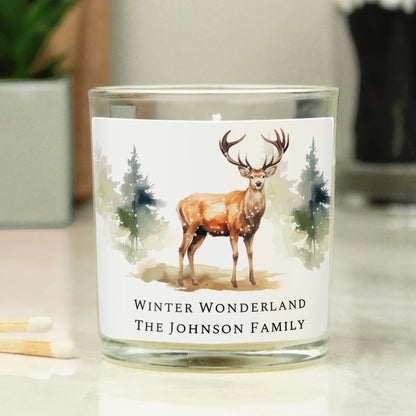 Personalised Watercolour Stag Design Candle Jar