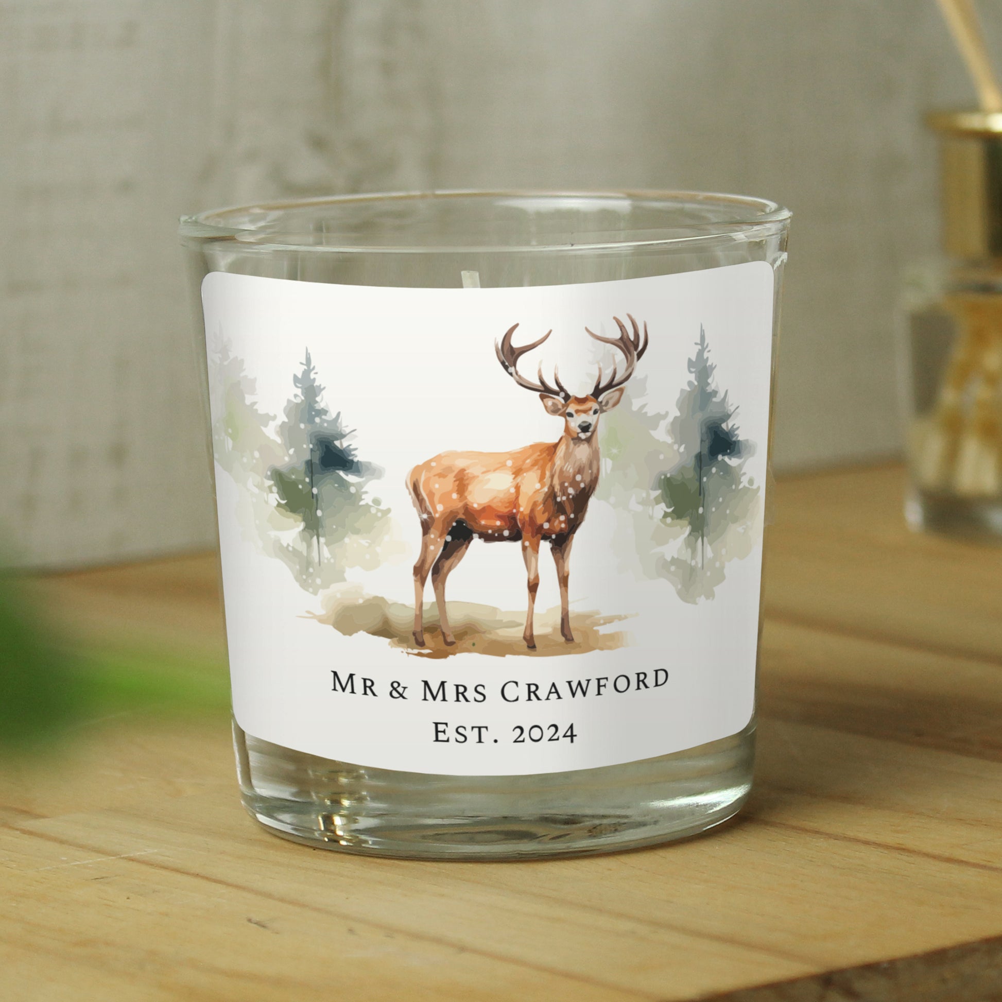 Personalised Watercolour Stag Design Candle Jar