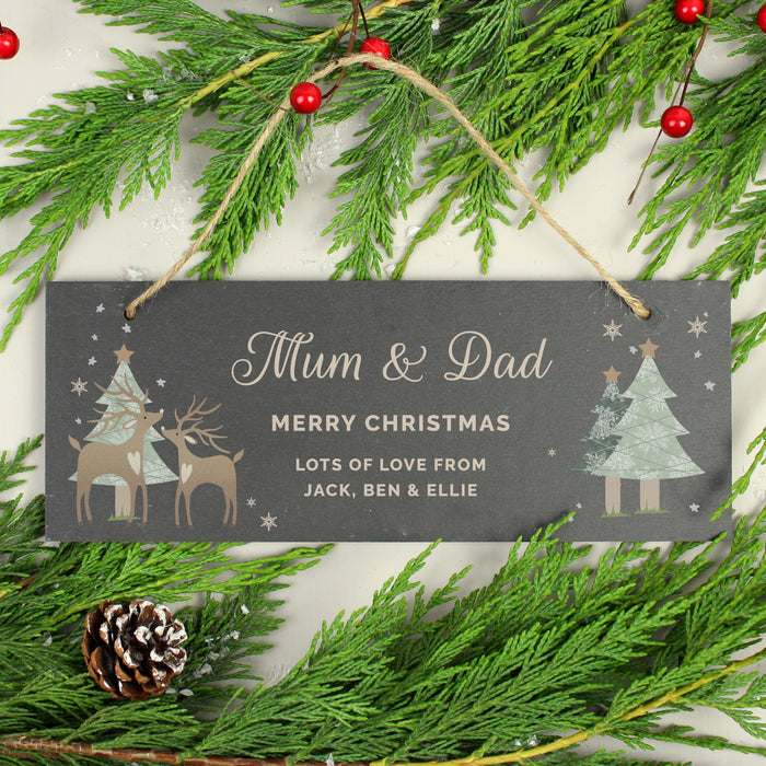 Personalised Christmas Reindeer Hanging Slate Plaque Sign
