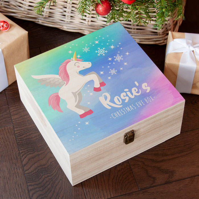 Personalised Unicorn Wooden Christmas Eve Box